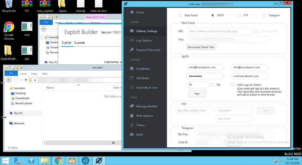 Screenshots showing Exploit Builder and Origin Logger