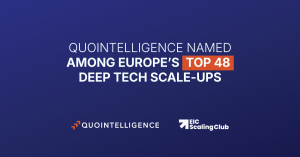 QuoIntelligence named among Europe’s top 48 deep tech scale-ups, with the EIC Scaling Club logo